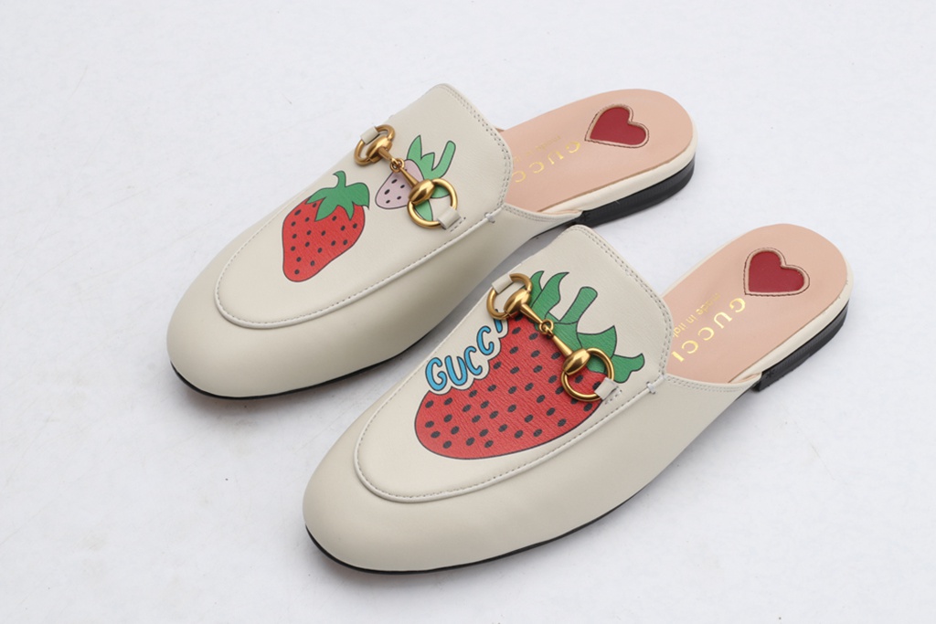 White New Strawberry Print Princetown Leather